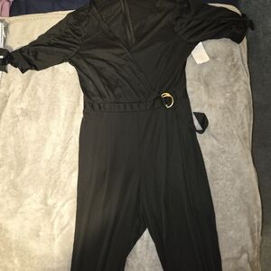 Sharagano Black Wrap Jumpsuit with Gold Buckle